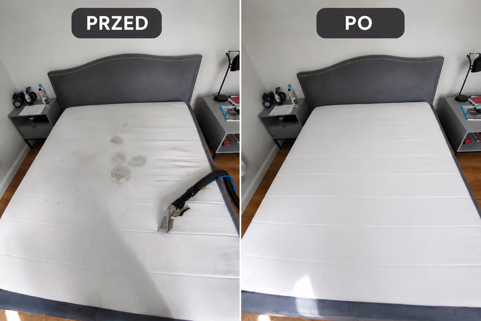 Czyszczenie materaca Wrocław - zdjęcie przed i po