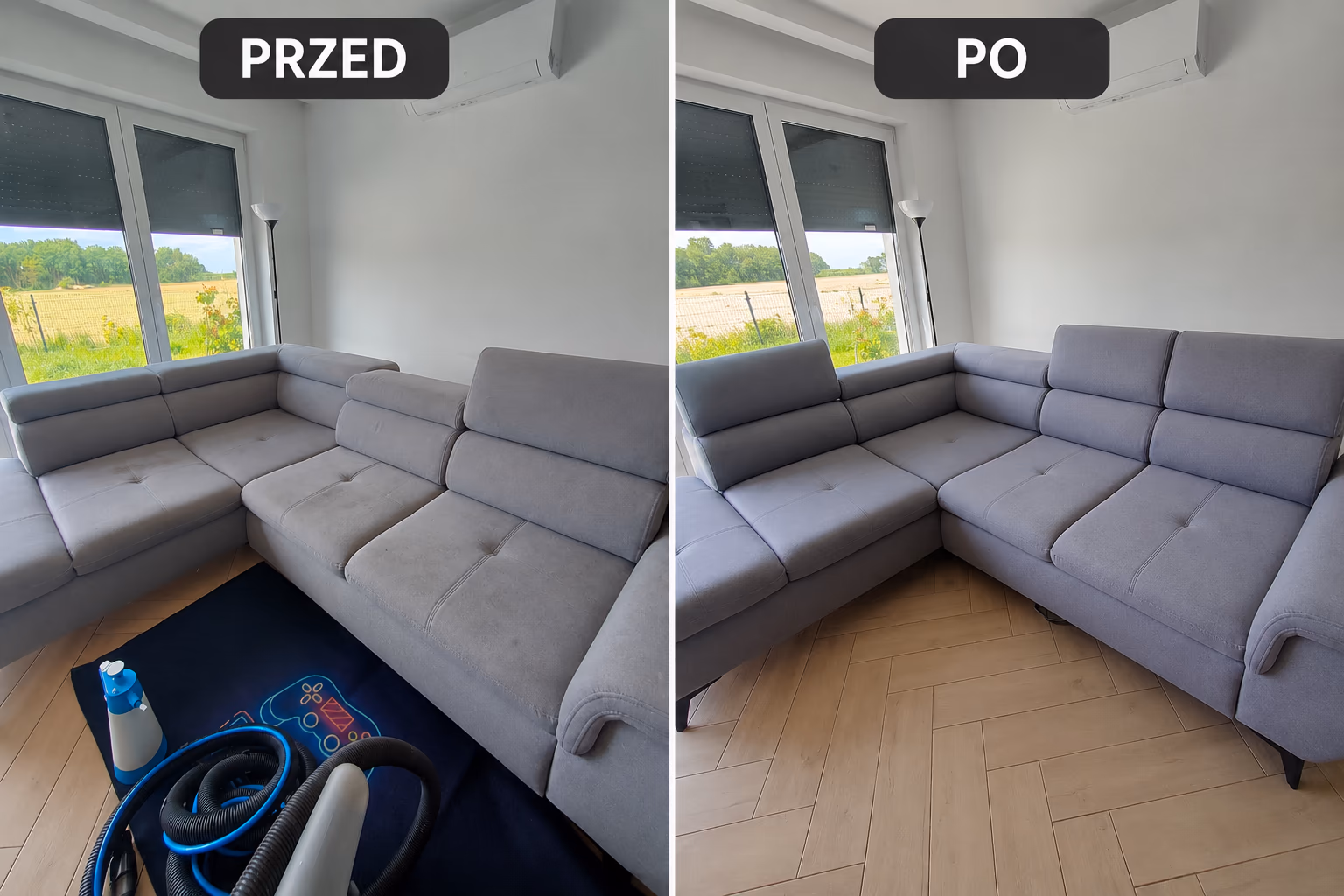 Usuwanie plam z narożnika przed i po
