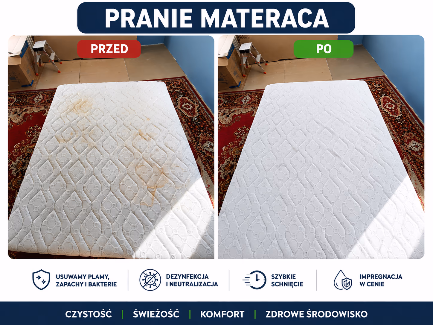 Czyszczenie materaca Wrocław - usuwanie plam