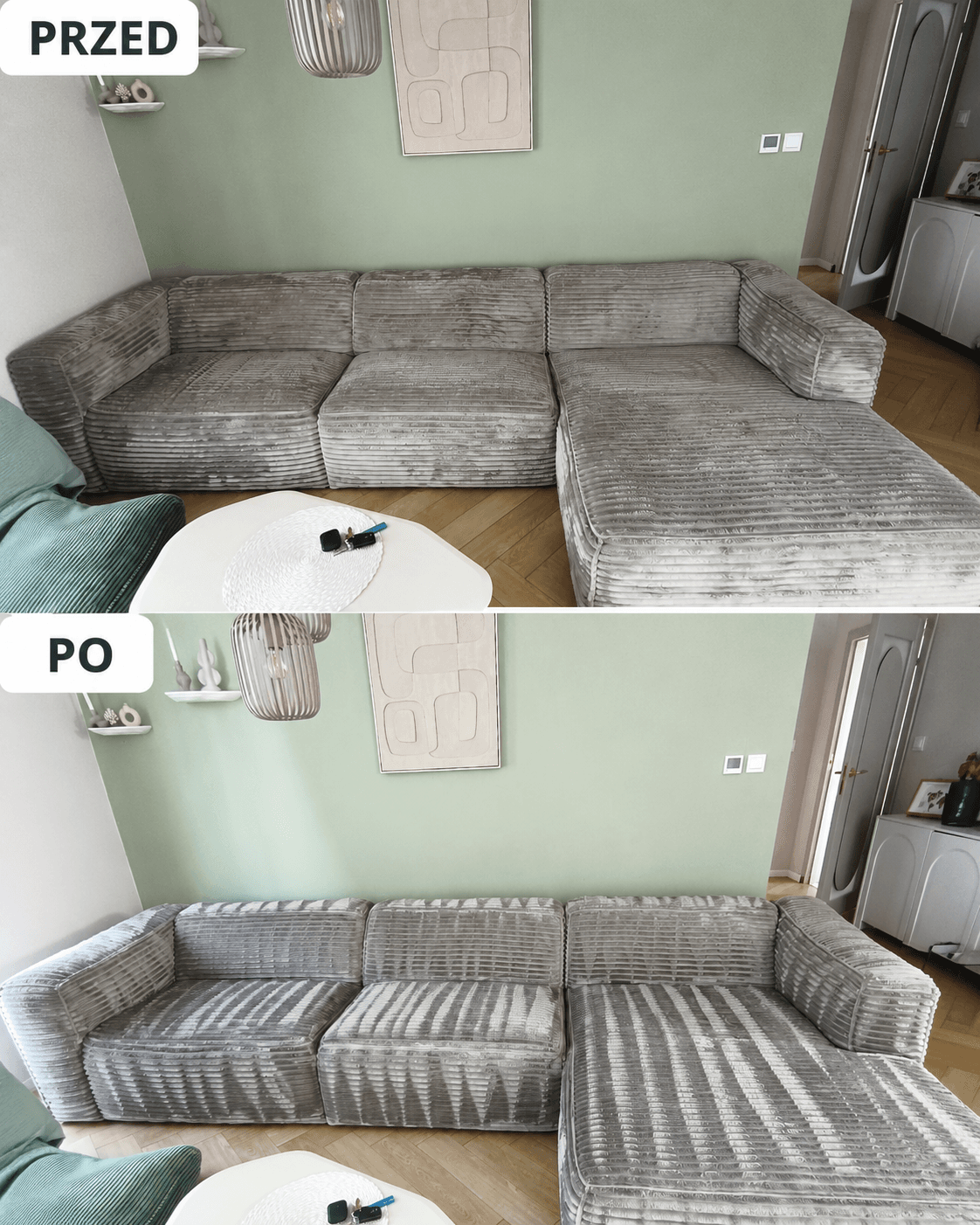 Profesjonalne pranie narożnika Wrocław - realizacja przed i po
