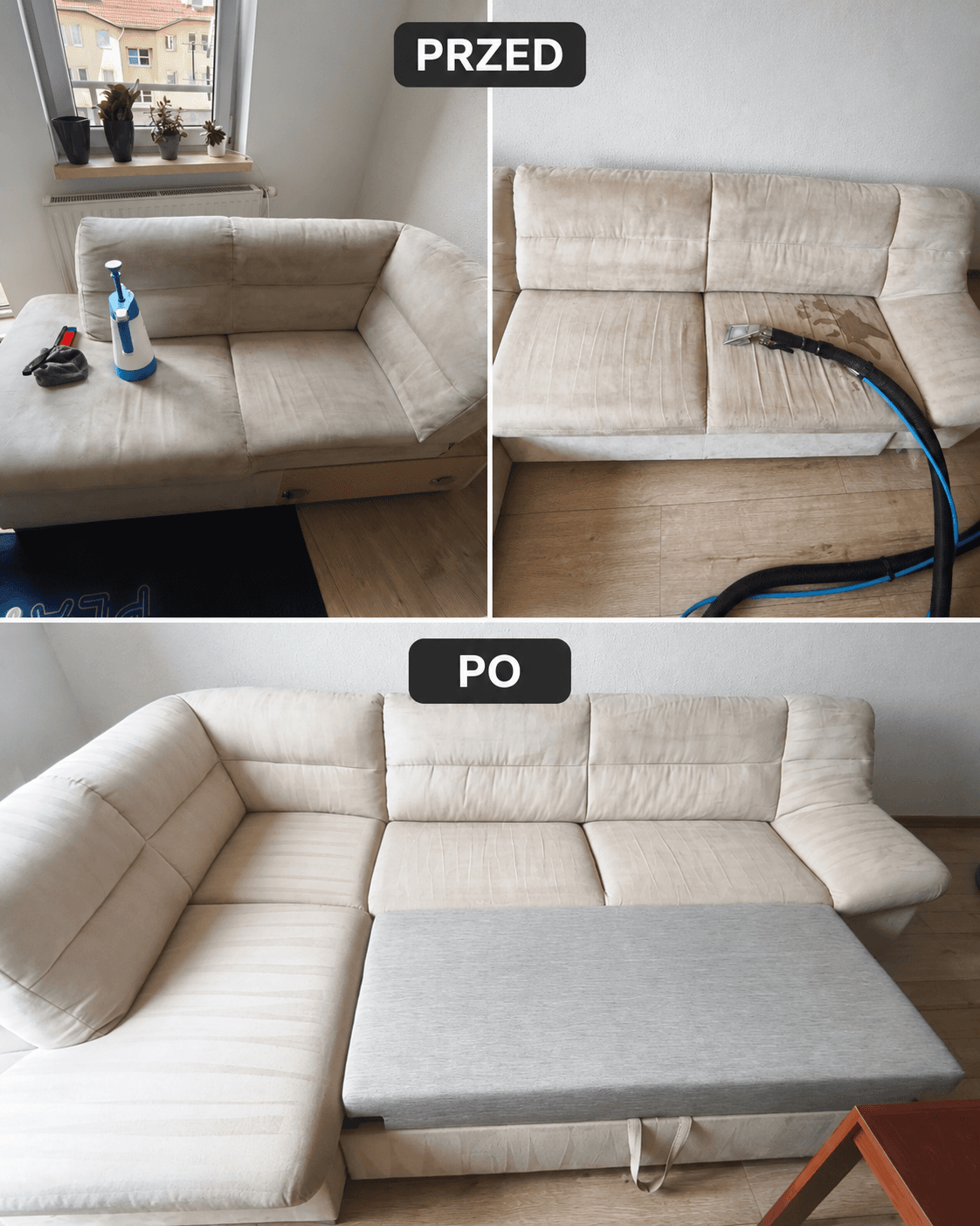 Pranie jasnego narożnika Wrocław - realizacja przed i po