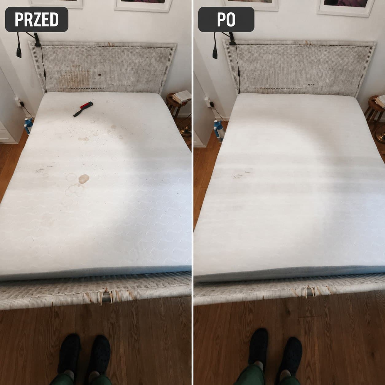 Pranie materaca z plamami Wrocław - zdjęcie przed i po